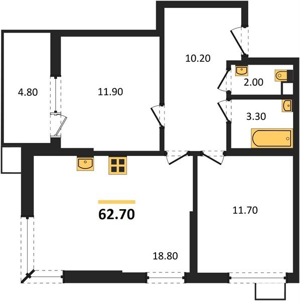 Фото №1: 2-комнатная квартира 62&nbsp;м², 2/9&nbsp;эт. - Краснодар, Прикубанский внутригородской округ, мкр. Парк Победы