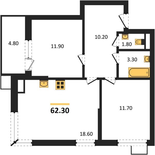 Фото №1: 2-комнатная квартира 62&nbsp;м², 9/9&nbsp;эт. - Краснодар, Прикубанский внутригородской округ, мкр. Парк Победы