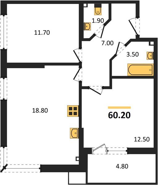 Фото №1: 2-комнатная квартира 60&nbsp;м², 2/18&nbsp;эт. - Краснодар, Прикубанский внутригородской округ, мкр. Парк Победы
