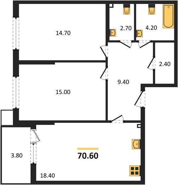 Фото №1: 2-комнатная квартира 70&nbsp;м², 2/18&nbsp;эт. - Краснодар, Прикубанский внутригородской округ, мкр. Парк Победы
