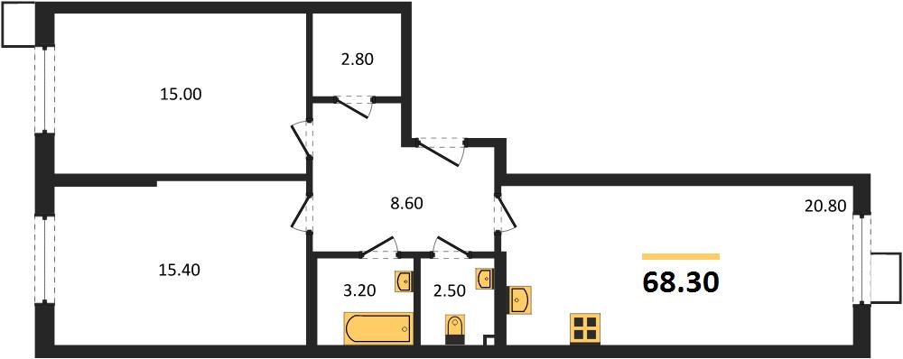 Фото №1: 2-комнатная квартира 68&nbsp;м², 2/18&nbsp;эт. - Краснодар, Прикубанский внутригородской округ, мкр. Парк Победы
