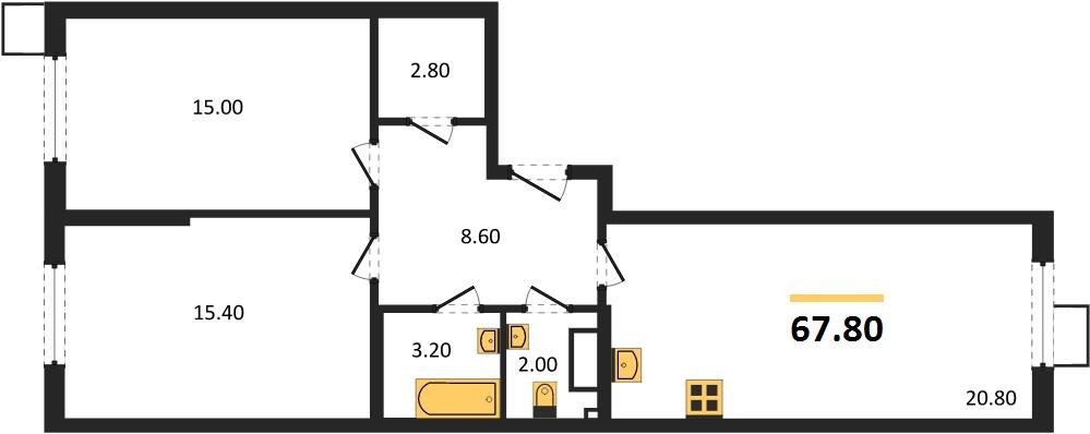 Фото №1: 2-комнатная квартира 67&nbsp;м², 4/18&nbsp;эт. - Краснодар, Прикубанский внутригородской округ, мкр. Парк Победы