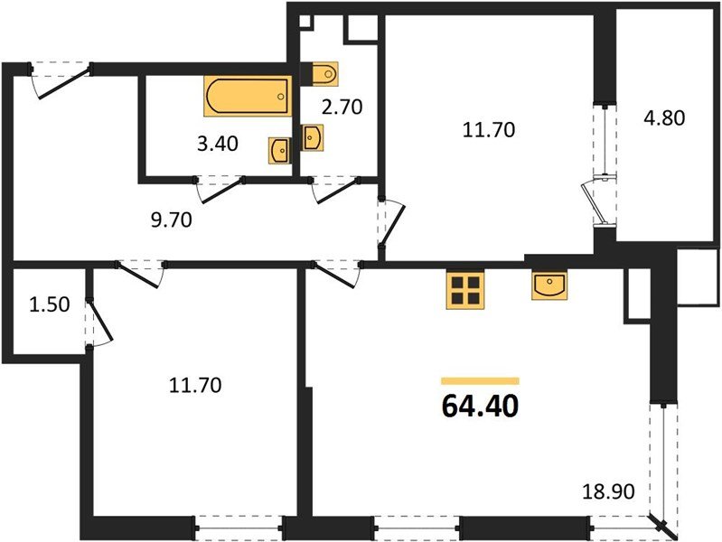 Фото №1: 2-комнатная квартира 64&nbsp;м², 6/18&nbsp;эт. - Краснодар, Прикубанский внутригородской округ, мкр. Парк Победы