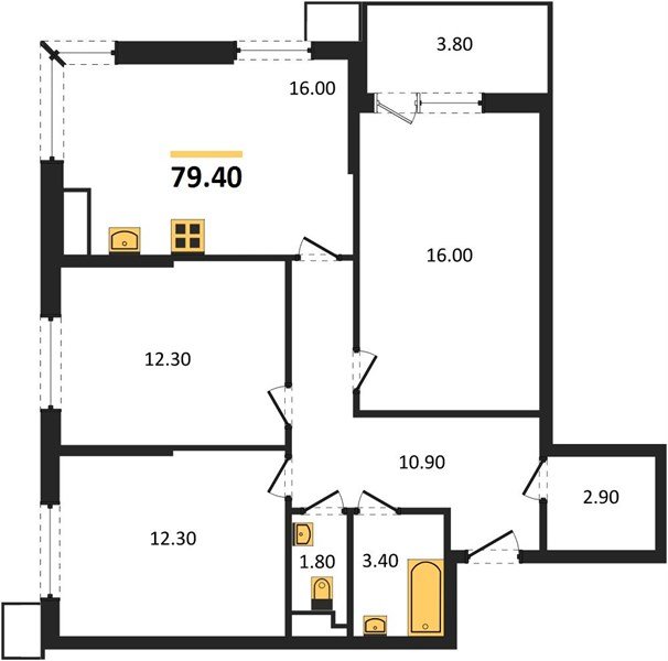 Фото №1: 3-комнатная квартира 79&nbsp;м², 10/18&nbsp;эт. - Краснодар, Прикубанский внутригородской округ, мкр. Парк Победы