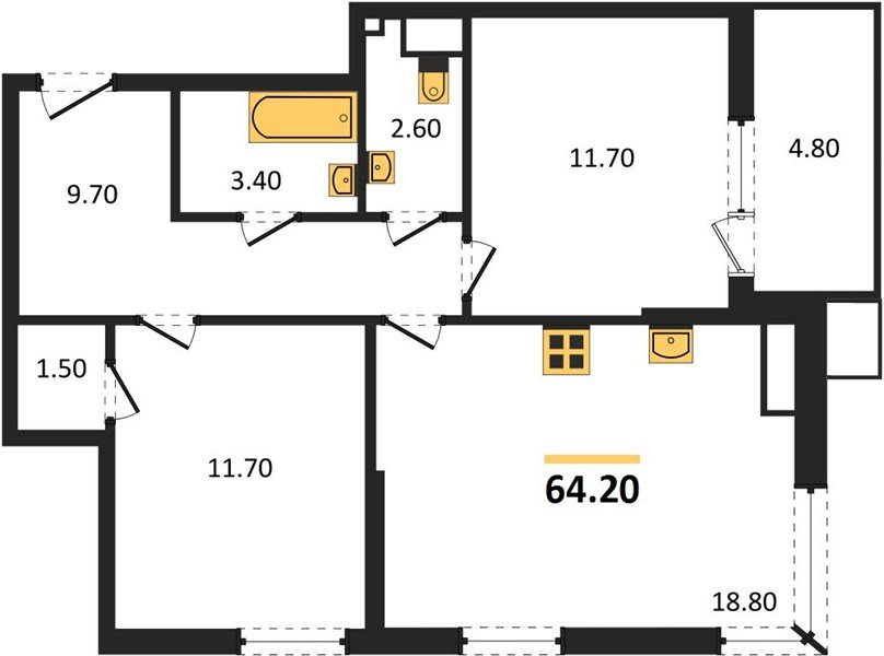 Фото №1: 2-комнатная квартира 64&nbsp;м², 16/18&nbsp;эт. - Краснодар, Прикубанский внутригородской округ, мкр. Парк Победы