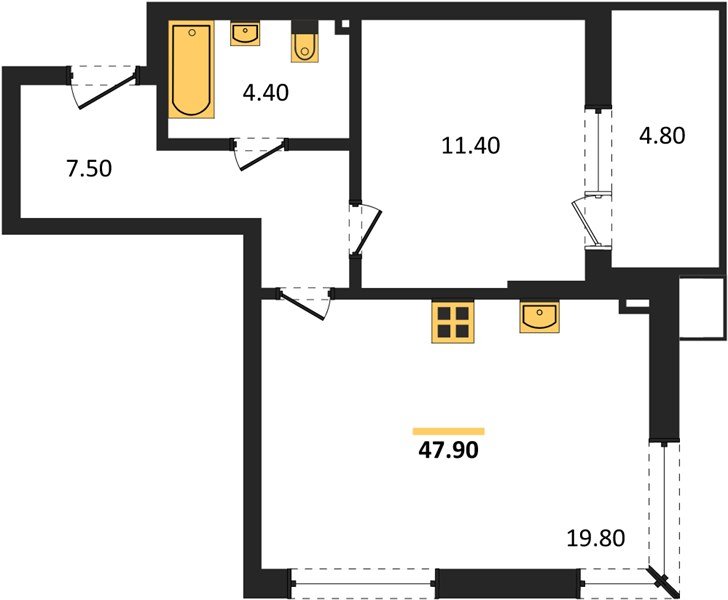 Фото №1: 1-комнатная квартира 47&nbsp;м², 2/9&nbsp;эт. - Краснодар, Прикубанский внутригородской округ, мкр. Парк Победы