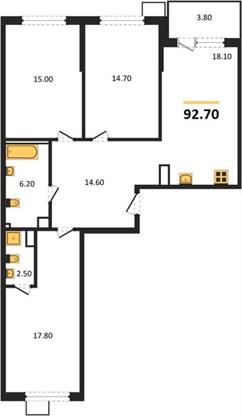 Фото №1: 3-комнатная квартира 92&nbsp;м², 8/9&nbsp;эт. - Краснодар, Прикубанский внутригородской округ, мкр. Парк Победы