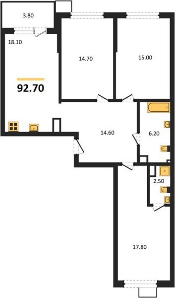 Фото №1: 3-комнатная квартира 92&nbsp;м², 4/9&nbsp;эт. - Краснодар, Прикубанский внутригородской округ, мкр. Парк Победы