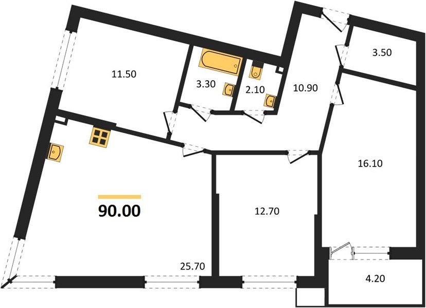 Фото №1: 3-комнатная квартира 90&nbsp;м², 2/18&nbsp;эт. - Краснодар, Прикубанский внутригородской округ, мкр. Парк Победы