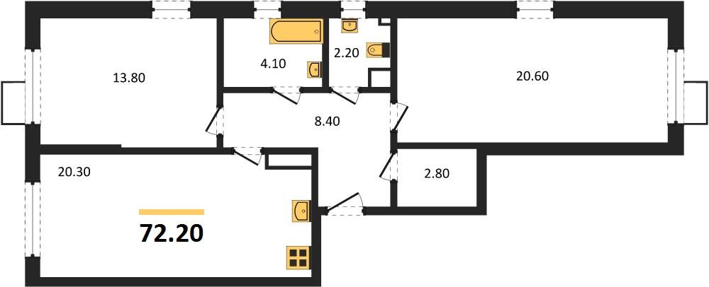 Фото №1: 2-комнатная квартира 72&nbsp;м², 11/18&nbsp;эт. - Краснодар, Прикубанский внутригородской округ, мкр. Парк Победы