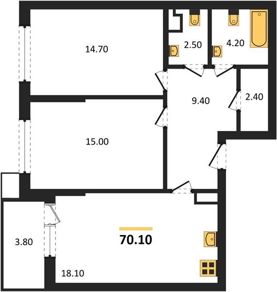 Фото №1: 2-комнатная квартира 70&nbsp;м², 4/18&nbsp;эт. - Краснодар, Прикубанский внутригородской округ, мкр. Парк Победы