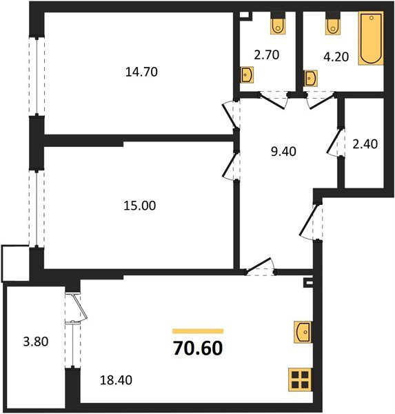 Фото №1: 2-комнатная квартира 70&nbsp;м², 2/18&nbsp;эт. - Краснодар, Прикубанский внутригородской округ, мкр. Парк Победы