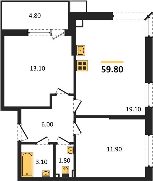 Фото №1: 2-комнатная квартира 59&nbsp;м², 2/18&nbsp;эт. - Краснодар, Прикубанский внутригородской округ, мкр. Парк Победы