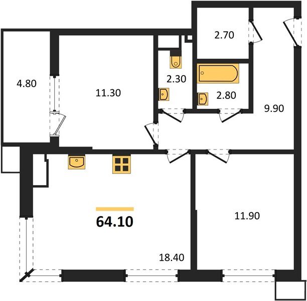 Фото №1: 2-комнатная квартира 64&nbsp;м², 10/18&nbsp;эт. - Краснодар, Прикубанский внутригородской округ, мкр. Парк Победы