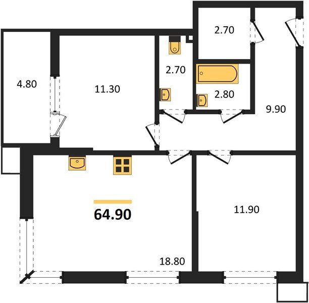 Фото №1: 2-комнатная квартира 64&nbsp;м², 2/18&nbsp;эт. - Краснодар, Прикубанский внутригородской округ, мкр. Парк Победы