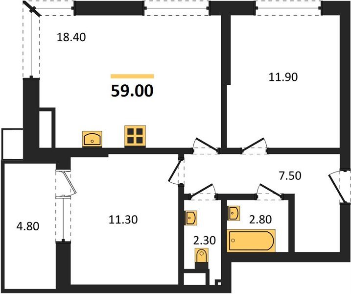 Фото №1: 2-комнатная квартира 59&nbsp;м², 15/18&nbsp;эт. - Краснодар, Прикубанский внутригородской округ, мкр. Парк Победы