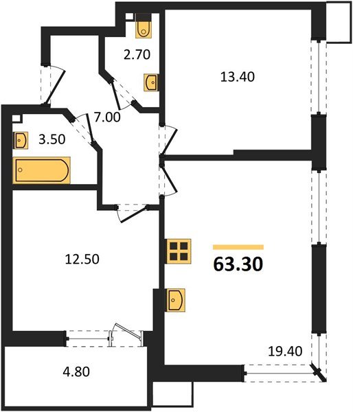 Фото №1: 2-комнатная квартира 63&nbsp;м², 2/18&nbsp;эт. - Краснодар, Прикубанский внутригородской округ, мкр. Парк Победы