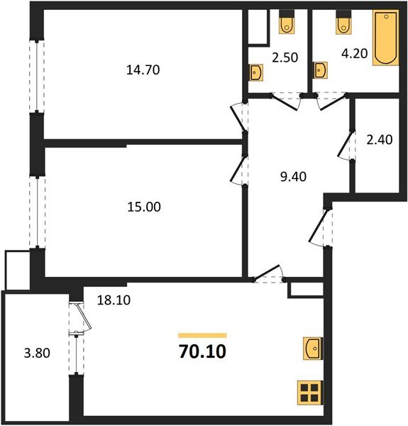 Фото №1: 2-комнатная квартира 70&nbsp;м², 6/18&nbsp;эт. - Краснодар, Прикубанский внутригородской округ, мкр. Парк Победы