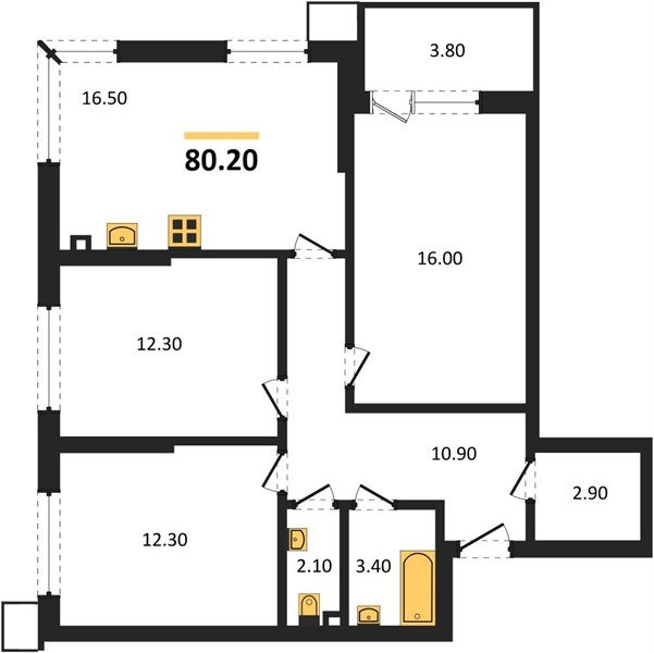 Фото №1: 3-комнатная квартира 80&nbsp;м², 2/18&nbsp;эт. - Краснодар, Прикубанский внутригородской округ, мкр. Парк Победы