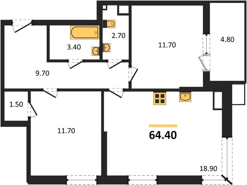 Фото №1: 2-комнатная квартира 64&nbsp;м², 3/18&nbsp;эт. - Краснодар, Прикубанский внутригородской округ, мкр. Парк Победы