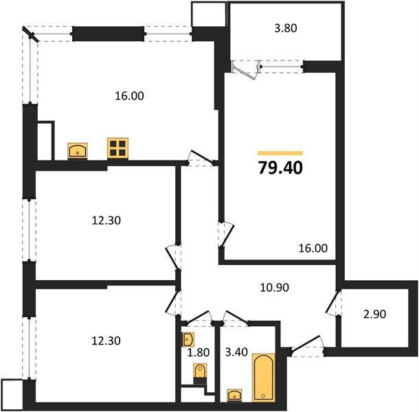 Фото №1: 3-комнатная квартира 79&nbsp;м², 16/18&nbsp;эт. - Краснодар, Прикубанский внутригородской округ, мкр. Парк Победы