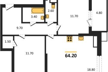 Фото №1: 2-комнатная квартира 64 м², 10/18 эт. - Краснодар, мкр. Парк Победы,