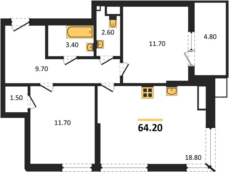 Фото №1: 2-комнатная квартира 64&nbsp;м², 10/18&nbsp;эт. - Краснодар, Прикубанский внутригородской округ, мкр. Парк Победы