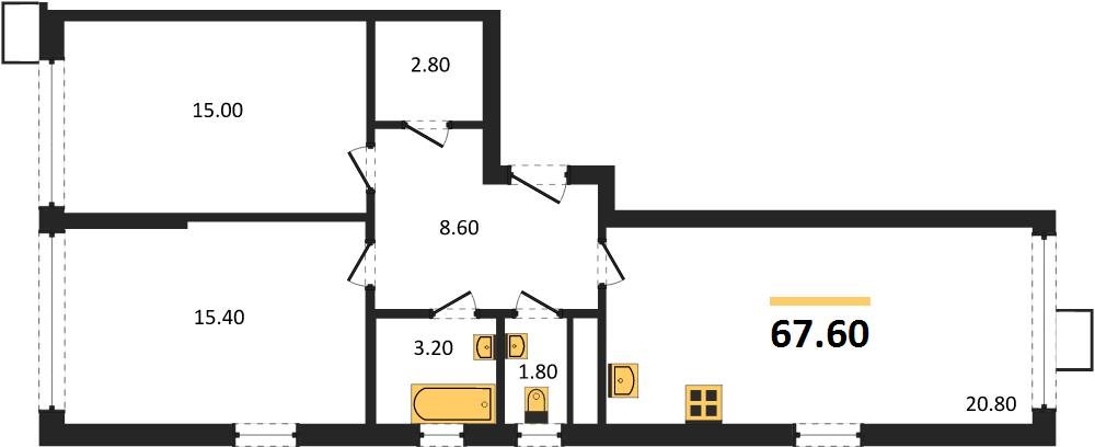 Фото №1: 2-комнатная квартира 67&nbsp;м², 17/18&nbsp;эт. - Краснодар, Прикубанский внутригородской округ, мкр. Парк Победы