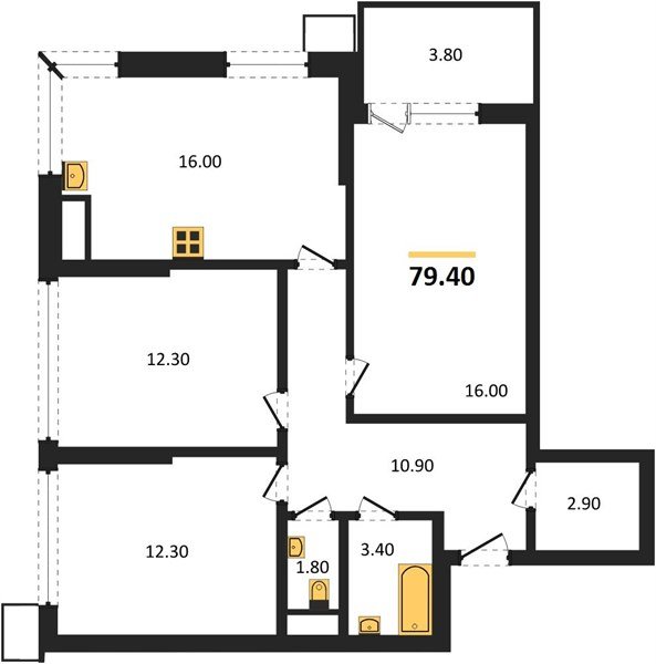 Фото №1: 3-комнатная квартира 79&nbsp;м², 17/18&nbsp;эт. - Краснодар, Прикубанский внутригородской округ, мкр. Парк Победы