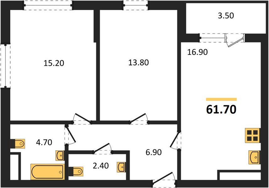 Фото №1: 2-комнатная квартира 61&nbsp;м², 17/24&nbsp;эт. - Краснодар, Центральный внутригородской округ, Табачная Фабрика, мкр. ЖК Все Свои Вип