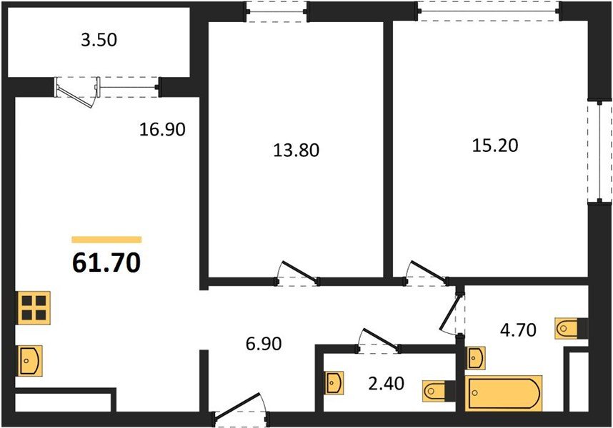 Фото №1: 2-комнатная квартира 61&nbsp;м², 14/24&nbsp;эт. - Краснодар, Центральный внутригородской округ, Табачная Фабрика, мкр. ЖК Все Свои Вип