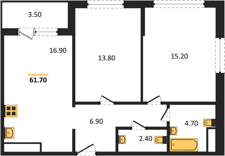 Фото №1: 2-комнатная квартира 61&nbsp;м², 21/24&nbsp;эт. - Краснодар, Центральный внутригородской округ, Табачная Фабрика, мкр. ЖК Все Свои Вип