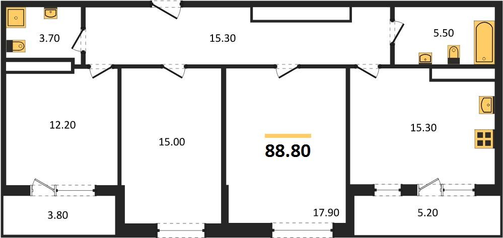 Фото №1: 3-комнатная квартира 88&nbsp;м², 24/24&nbsp;эт. - Краснодар, Центральный внутригородской округ, Табачная Фабрика, мкр. ЖК Все Свои Вип