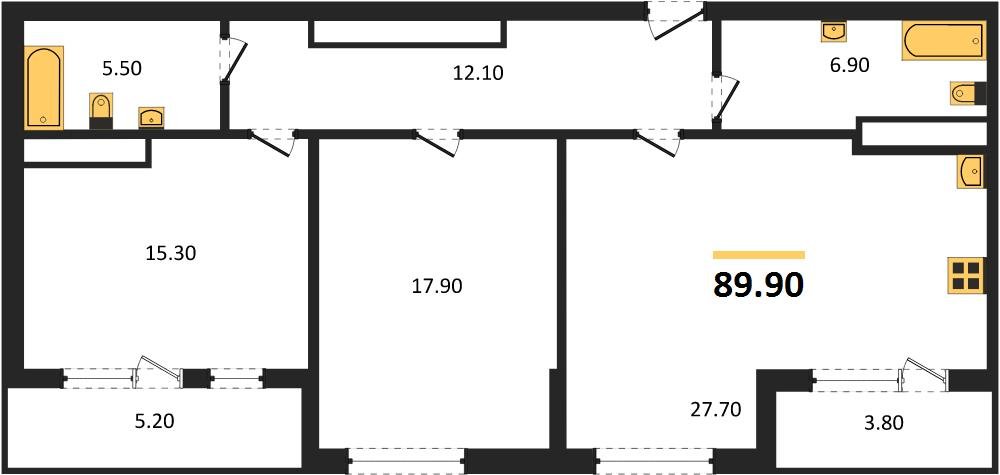 Фото №1: 2-комнатная квартира 89&nbsp;м², 23/24&nbsp;эт. - Краснодар, Центральный внутригородской округ, Табачная Фабрика, мкр. ЖК Все Свои Вип