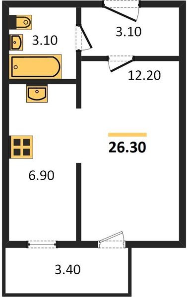Фото №1: 1-комнатная квартира 26&nbsp;м², 1/5&nbsp;эт. - Яблоновский, мкр. ЖК Дарград, ул. Тургеневское Шоссе, 33/5к42