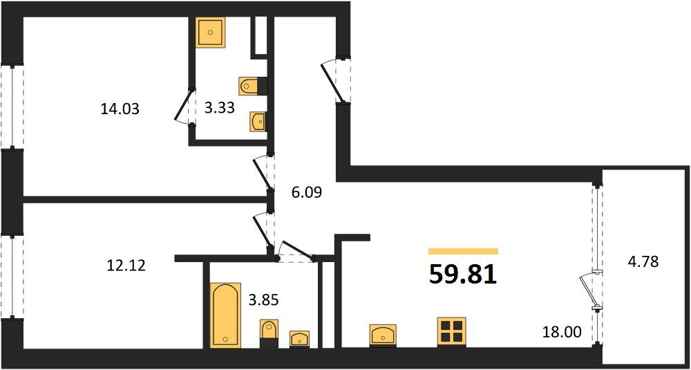 Фото №1: 2-комнатная квартира 62&nbsp;м², 5/16&nbsp;эт. - Краснодар, Карасунский внутригородской округ, Хлопчато-бумажный Комбинат, мкр. жилой квартал Патрики
