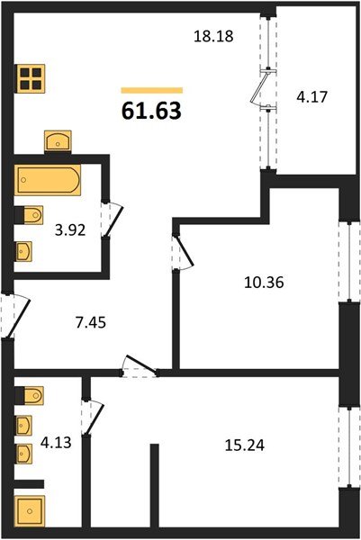 Фото №1: 2-комнатная квартира 63&nbsp;м², 12/16&nbsp;эт. - Краснодар, Карасунский внутригородской округ, Хлопчато-бумажный Комбинат, мкр. жилой квартал Патрики