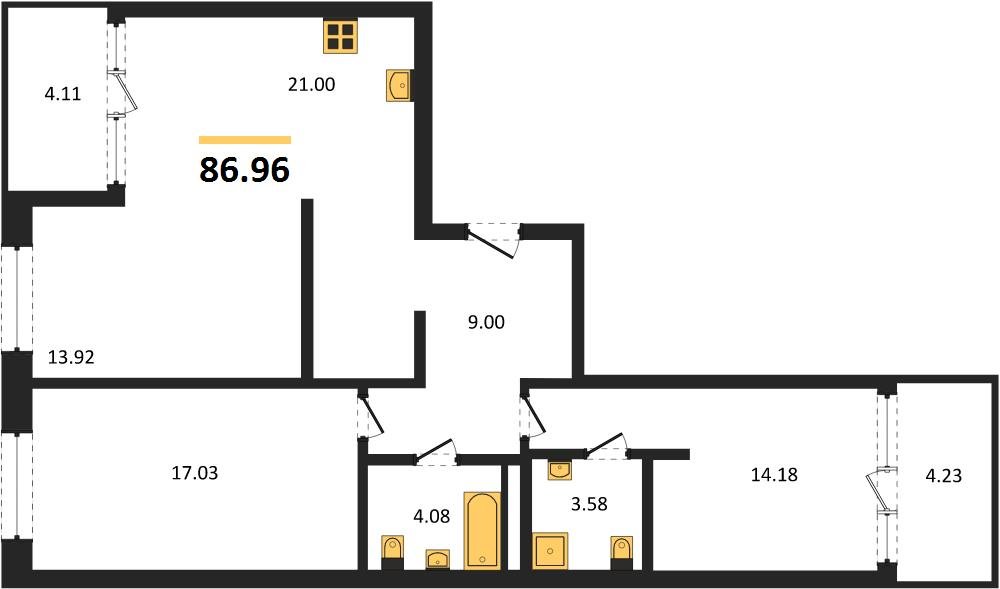Фото №1: 3-комнатная квартира 91&nbsp;м², 2/16&nbsp;эт. - Краснодар, Карасунский внутригородской округ, Хлопчато-бумажный Комбинат, мкр. жилой квартал Патрики
