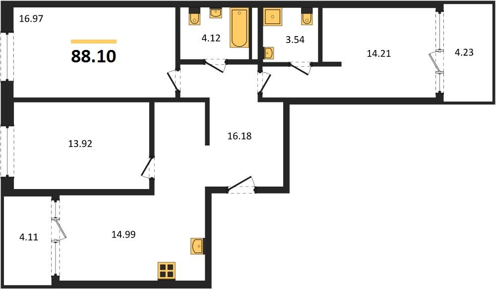 Фото №1: 3-комнатная квартира 92&nbsp;м², 8/16&nbsp;эт. - Краснодар, Карасунский внутригородской округ, Хлопчато-бумажный Комбинат, мкр. жилой квартал Патрики