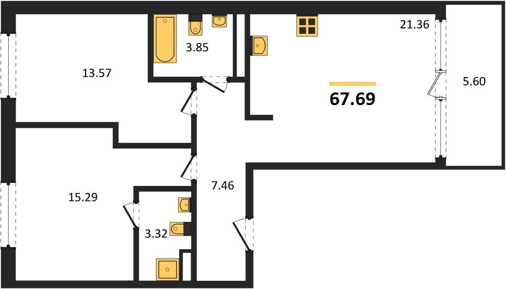 Фото №1: 2-комнатная квартира 70&nbsp;м², 2/16&nbsp;эт. - Краснодар, Карасунский внутригородской округ, Хлопчато-бумажный Комбинат, мкр. жилой квартал Патрики