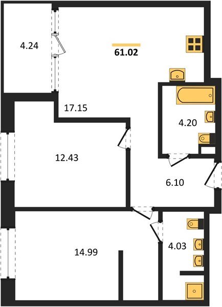 Фото №1: 2-комнатная квартира 63&nbsp;м², 8/18&nbsp;эт. - Краснодар, Карасунский внутригородской округ, Хлопчато-бумажный Комбинат, мкр. жилой квартал Патрики