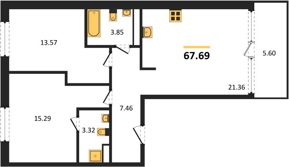 Фото №1: 2-комнатная квартира 70&nbsp;м², 3/18&nbsp;эт. - Краснодар, Карасунский внутригородской округ, Хлопчато-бумажный Комбинат, мкр. жилой квартал Патрики