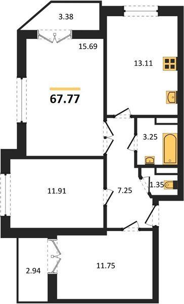 Фото №1: 3-комнатная квартира 68&nbsp;м², 7/24&nbsp;эт. - Краснодар, Прикубанский внутригородской округ, мкр. Музыкальный, ул. Российская, 257/7лит3