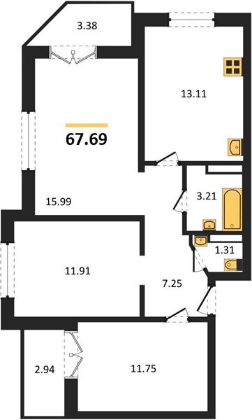 Фото №1: 3-комнатная квартира 68&nbsp;м², 23/24&nbsp;эт. - Краснодар, Прикубанский внутригородской округ, мкр. Музыкальный, ул. Российская, 257/7лит3