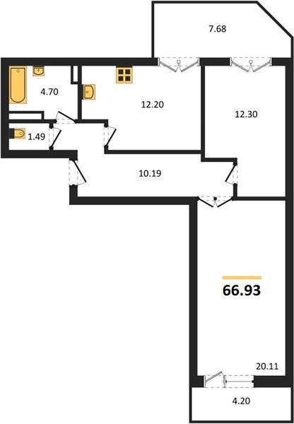 Фото №1: 2-комнатная квартира 67&nbsp;м², 11/24&nbsp;эт. - Краснодар, Прикубанский внутригородской округ, мкр. Музыкальный, ул. Российская, 257/7лит3