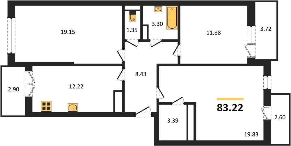 Фото №1: 3-комнатная квартира 84&nbsp;м², 24/24&nbsp;эт. - Краснодар, Прикубанский внутригородской округ, мкр. Музыкальный, ул. Российская, 257/7лит3