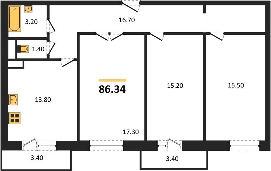 Фото №1: 3-комнатная квартира 86&nbsp;м², 1/12&nbsp;эт. - Краснодар, Прикубанский внутригородской округ, ЖК Небо, мкр. 9-й километр, ул. Ярославская, 115лит6