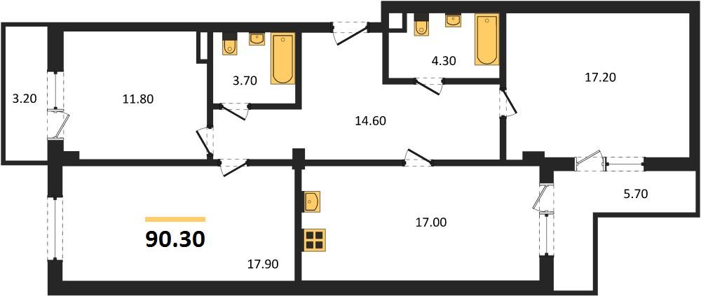 Фото №1: 3-комнатная квартира 92&nbsp;м², 1/7&nbsp;эт. - Краснодар, Прикубанский внутригородской округ, мкр. Фестивальный, ул. Круговая, 4/1