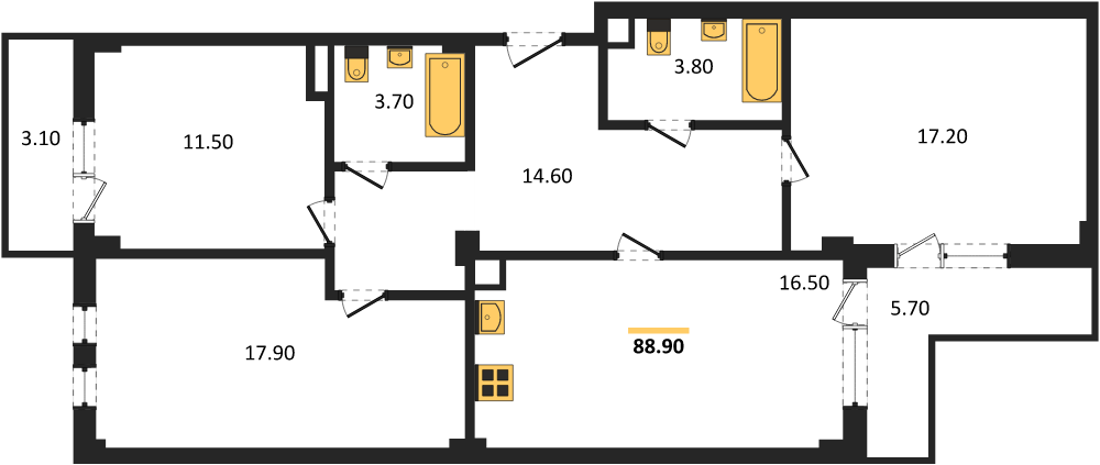Фото №1: 3-комнатная квартира 90&nbsp;м², 2/7&nbsp;эт. - Краснодар, Прикубанский внутригородской округ, мкр. Фестивальный, ул. Круговая, 4/1