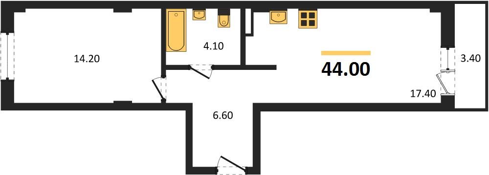 Фото №1: 1-комнатная квартира 44&nbsp;м², 1/7&nbsp;эт. - Краснодар, Прикубанский внутригородской округ, мкр. Фестивальный, ул. Круговая, 4/1